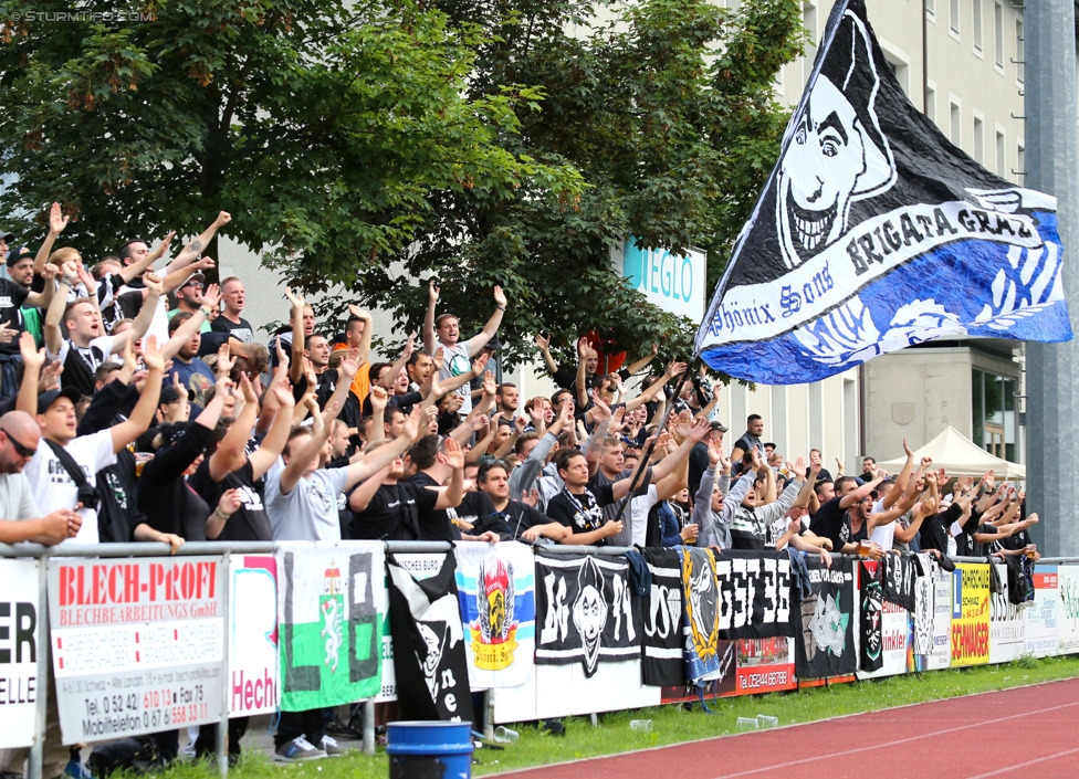 Schwaz - Sturm Graz
OEFB Cup, 1. Runde, SC Schwaz - SK Sturm Graz, Silberstadtarena Schwaz, 11.07.2014. 

Foto zeigt Fans von Sturm
