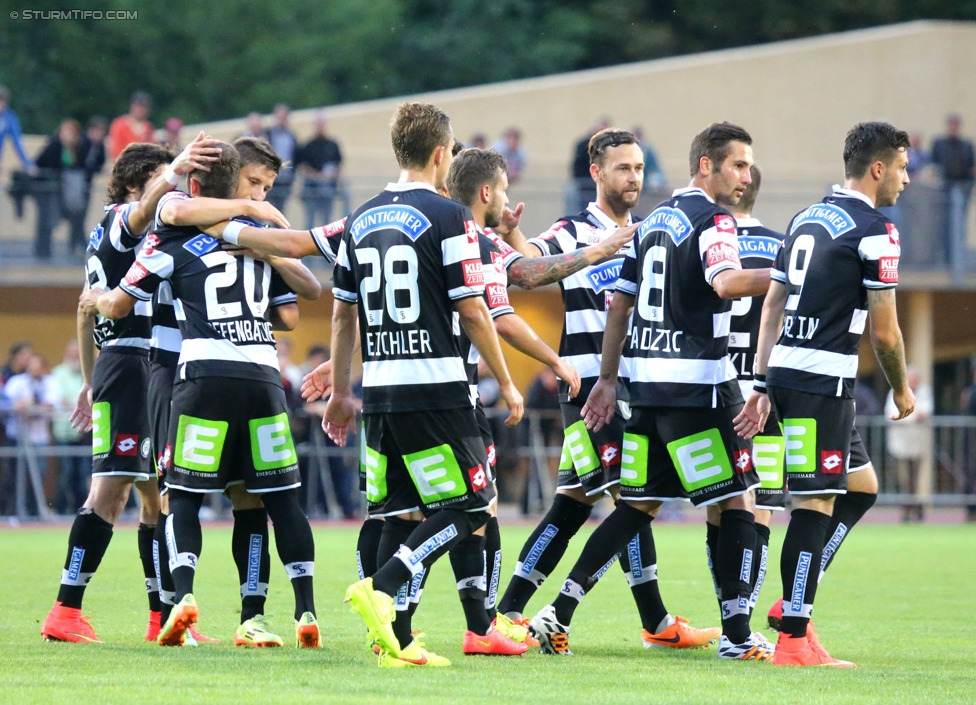 Schwaz - Sturm Graz
OEFB Cup, 1. Runde, SC Schwaz - SK Sturm Graz, Silberstadtarena Schwaz, 11.07.2014. 

Foto zeigt die Mannschaft von Sturm
Schlüsselwörter: torjubel