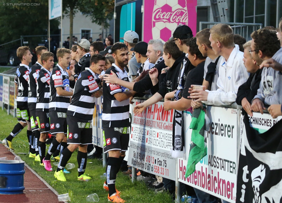 Schwaz - Sturm Graz
OEFB Cup, 1. Runde, SC Schwaz - SK Sturm Graz, Silberstadtarena Schwaz, 11.07.2014. 

Foto zeigt die Mannschaft von Sturm und Fans von Sturm
