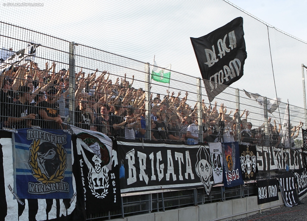 Altach - Sturm Graz
Oesterreichische Fussball Bundesliga, 1. Runde, SC Rheindorf Altach - SK Sturm Graz, Stadion Schnabelholz Altach, 19.07.2014. 

Foto zeigt Fans von Sturm
