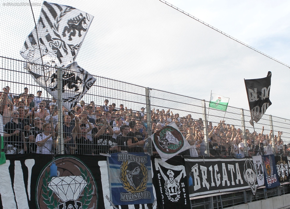 Altach - Sturm Graz
Oesterreichische Fussball Bundesliga, 1. Runde, SC Rheindorf Altach - SK Sturm Graz, Stadion Schnabelholz Altach, 19.07.2014. 

Foto zeigt Fans von Sturm
