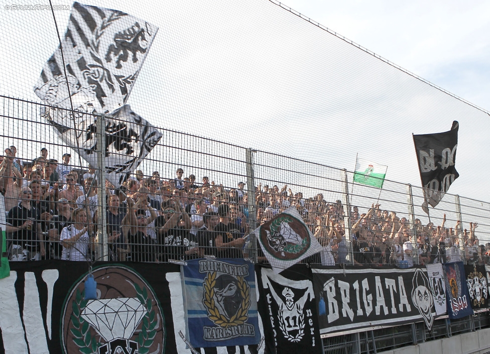 Altach - Sturm Graz
Oesterreichische Fussball Bundesliga, 1. Runde, SC Rheindorf Altach - SK Sturm Graz, Stadion Schnabelholz Altach, 19.07.2014. 

Foto zeigt Fans von Sturm
