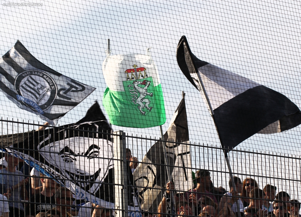 Altach - Sturm Graz
Oesterreichische Fussball Bundesliga, 1. Runde, SC Rheindorf Altach - SK Sturm Graz, Stadion Schnabelholz Altach, 19.07.2014. 

Foto zeigt Fans von Sturm
