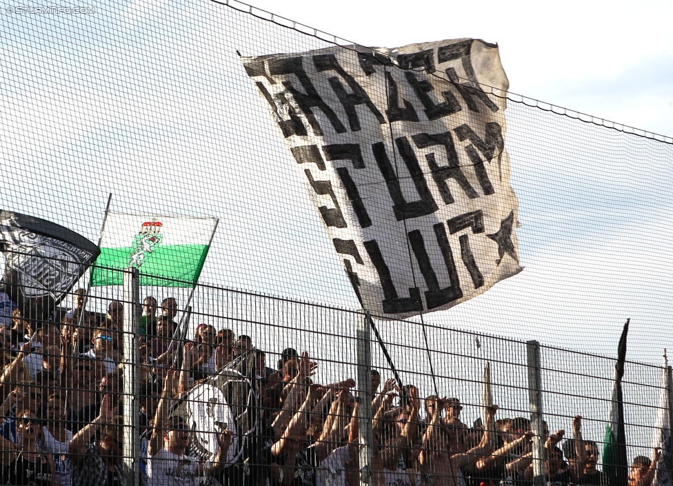 Altach - Sturm Graz
Oesterreichische Fussball Bundesliga, 1. Runde, SC Rheindorf Altach - SK Sturm Graz, Stadion Schnabelholz Altach, 19.07.2014. 

Foto zeigt Fans von Sturm
