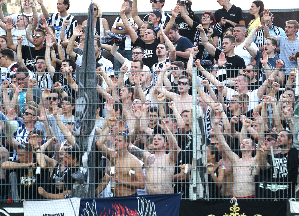 Altach - Sturm Graz
Oesterreichische Fussball Bundesliga, 1. Runde, SC Rheindorf Altach - SK Sturm Graz, Stadion Schnabelholz Altach, 19.07.2014. 

Foto zeigt Fans von Sturm
