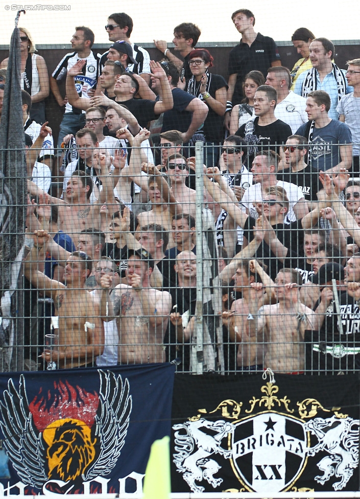 Altach - Sturm Graz
Oesterreichische Fussball Bundesliga, 1. Runde, SC Rheindorf Altach - SK Sturm Graz, Stadion Schnabelholz Altach, 19.07.2014. 

Foto zeigt Fans von Sturm
