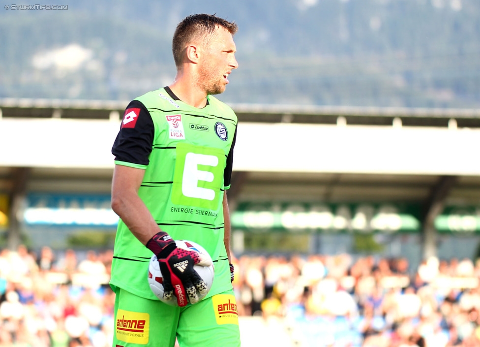 Altach - Sturm Graz
Oesterreichische Fussball Bundesliga, 1. Runde, SC Rheindorf Altach - SK Sturm Graz, Stadion Schnabelholz Altach, 19.07.2014. 

Foto zeigt Christian Gratzei (Sturm)
