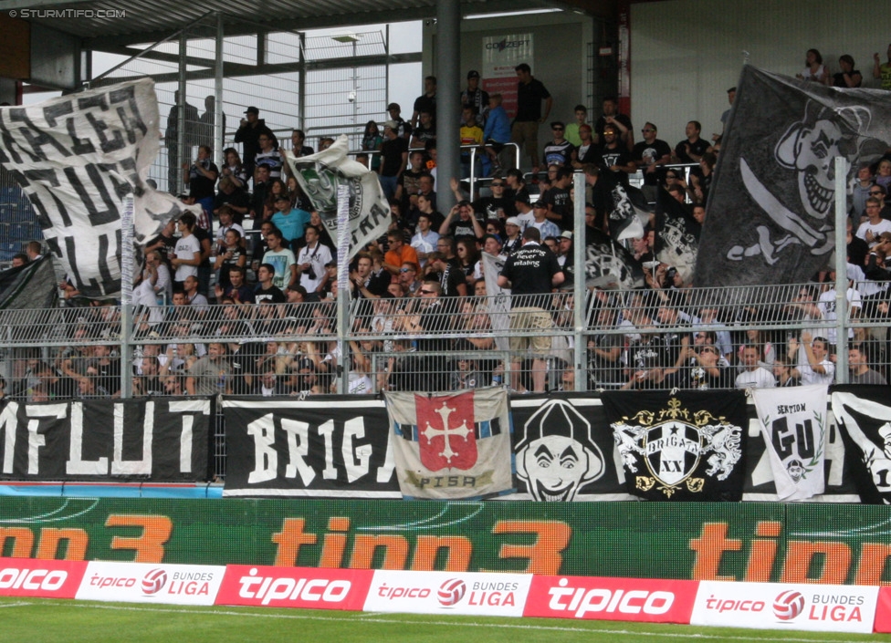 Groedig - Sturm Graz
Oesterreichische Fussball Bundesliga, 2. Runde, SV Groedig - SK Sturm Graz, Untersbergarena Groedig, 27.07.2014. 

Foto zeigt Fans von Sturm
