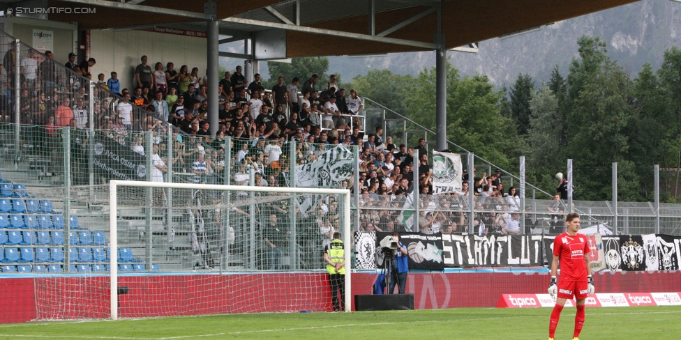 Groedig - Sturm Graz
Oesterreichische Fussball Bundesliga, 2. Runde, SV Groedig - SK Sturm Graz, Untersbergarena Groedig, 27.07.2014. 

Foto zeigt Fans von Sturm
