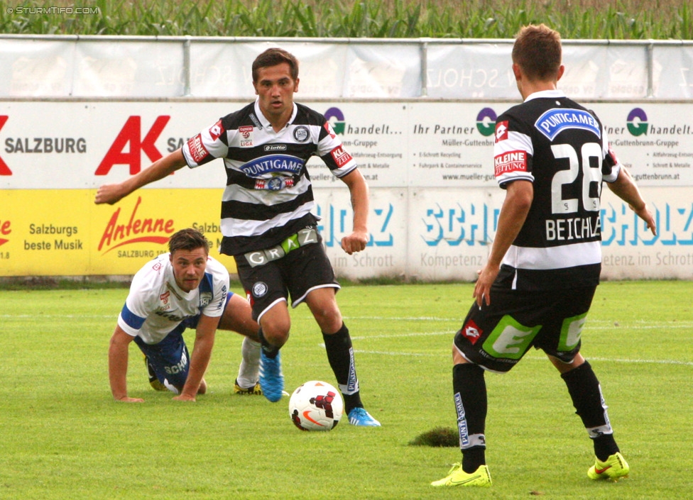 Groedig - Sturm Graz
Oesterreichische Fussball Bundesliga, 2. Runde, SV Groedig - SK Sturm Graz, Untersbergarena Groedig, 27.07.2014. 

Foto zeigt Anel Hadzic (Sturm) und Daniel Beichler (Sturm)
