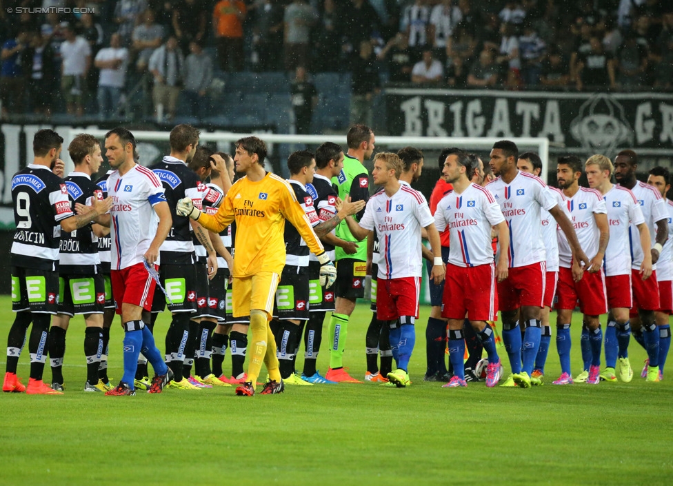 Sturm Graz - Hamburger SV
Testspiel,  SK Sturm Graz - Hamburger SV, Stadion Liebenau Graz, 30.07.2014. 

Foto zeigt die Mannschaft von Sturm und die Mannschaft von Hamburg
