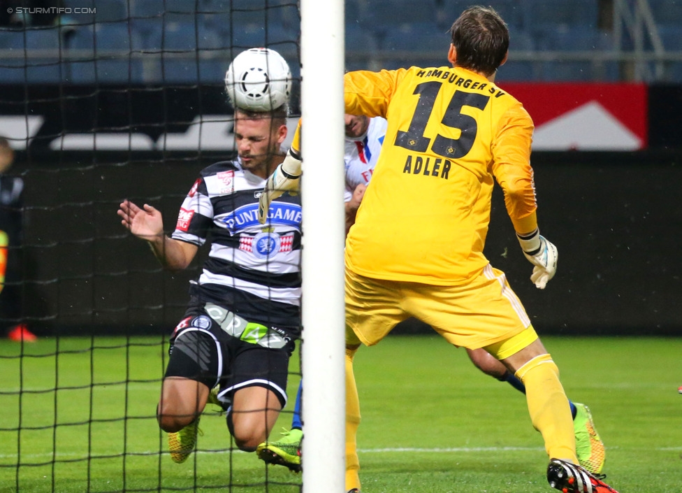 Sturm Graz - Hamburger SV
Testspiel,  SK Sturm Graz - Hamburger SV, Stadion Liebenau Graz, 30.07.2014. 

Foto zeigt Lukas Spendlhofer (Sturm) und Rene Adler (Hamburg)
