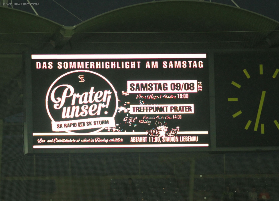 Sturm Graz - Hamburger SV
Testspiel,  SK Sturm Graz - Hamburger SV, Stadion Liebenau Graz, 30.07.2014. 

Foto zeigt die Anzeigetafel
