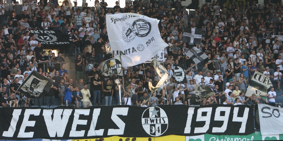 Sturm Graz - Wiener Neustadt
Oesterreichische Fussball Bundesliga, 3. Runde, SK Sturm Graz - SC Wiener Neustadt, Stadion Liebenau Graz, 02.08.2014. 

Foto zeigt Fans von Sturm
