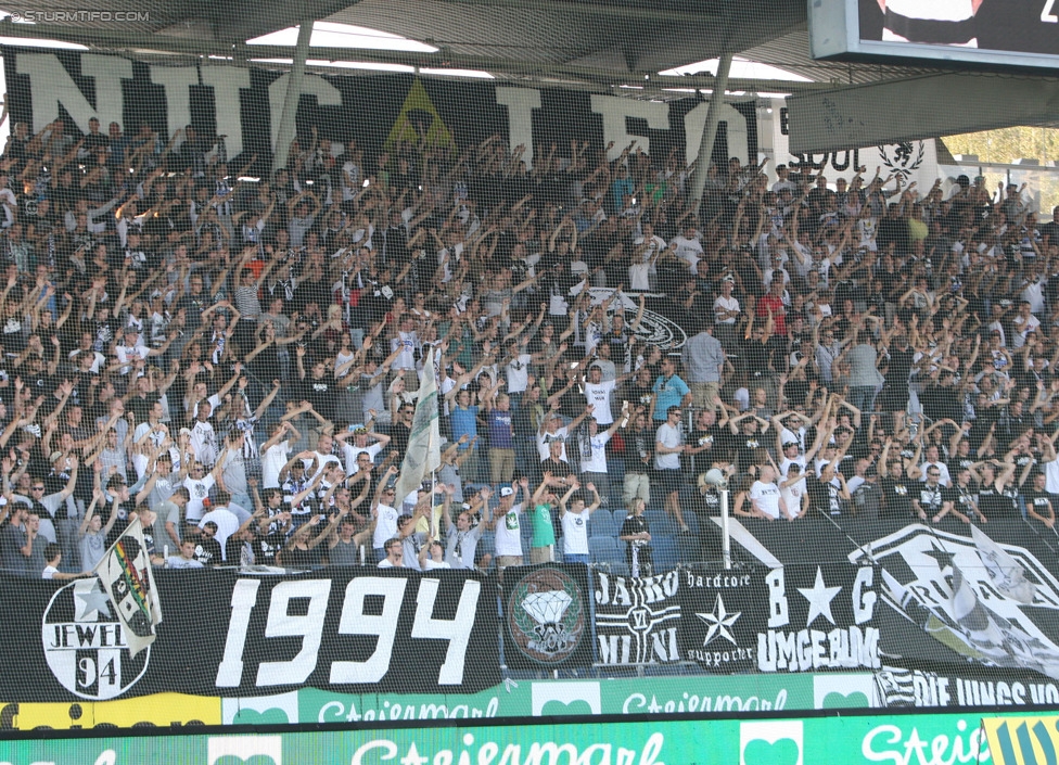 Sturm Graz - Wiener Neustadt
Oesterreichische Fussball Bundesliga, 3. Runde, SK Sturm Graz - SC Wiener Neustadt, Stadion Liebenau Graz, 02.08.2014. 

Foto zeigt Fans von Sturm
