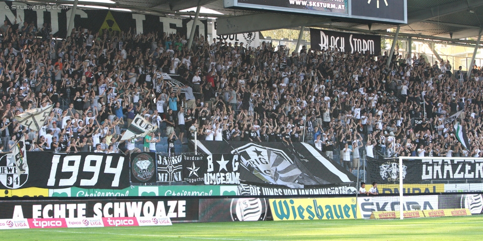 Sturm Graz - Wiener Neustadt
Oesterreichische Fussball Bundesliga, 3. Runde, SK Sturm Graz - SC Wiener Neustadt, Stadion Liebenau Graz, 02.08.2014. 

Foto zeigt Fans von Sturm
