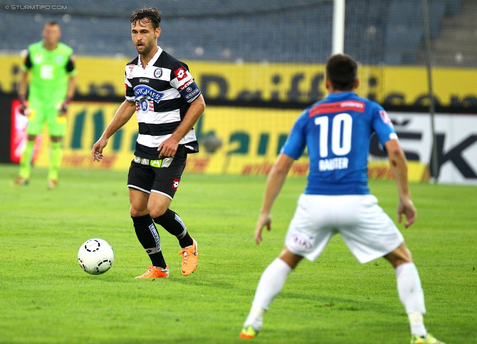 Sturm Graz - Wiener Neustadt
Oesterreichische Fussball Bundesliga, 3. Runde, SK Sturm Graz - SC Wiener Neustadt, Stadion Liebenau Graz, 02.08.2014. 

Foto zeigt Michael Madl (Sturm) und Herbert Rauter (Wr. Neustadt)
