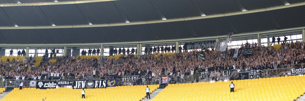 Rapid - Sturm Graz
Oesterreichische Fussball Bundesliga, 4. Runde, SK Rapid Wien - SK Sturm Graz, Ernst-Happel-Stadion Wien, 09.08.2014. 

Foto zeigt Fans von Sturm
