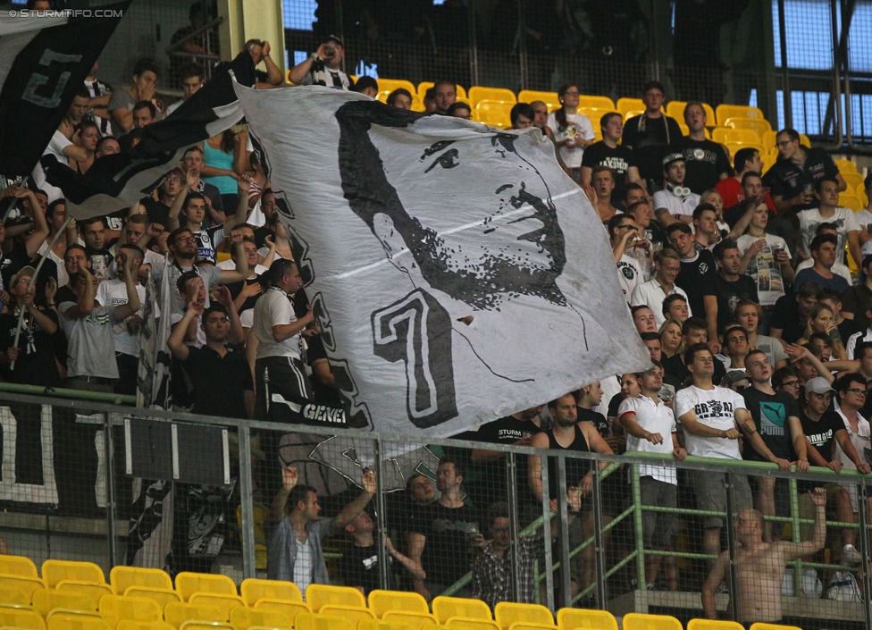 Rapid - Sturm Graz
Oesterreichische Fussball Bundesliga, 4. Runde, SK Rapid Wien - SK Sturm Graz, Ernst-Happel-Stadion Wien, 09.08.2014. 

Foto zeigt Fans von Sturm
