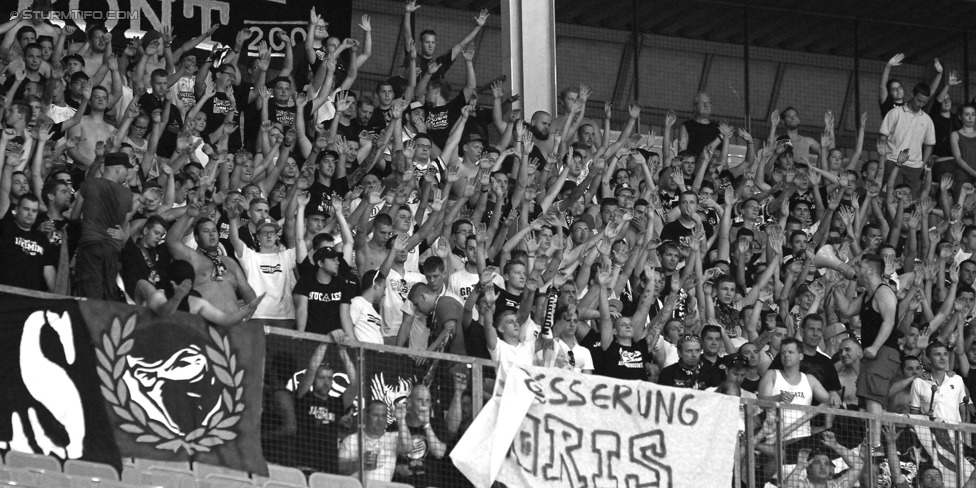 Rapid - Sturm Graz
Oesterreichische Fussball Bundesliga, 4. Runde, SK Rapid Wien - SK Sturm Graz, Ernst-Happel-Stadion Wien, 09.08.2014. 

Foto zeigt Fans von Sturm
