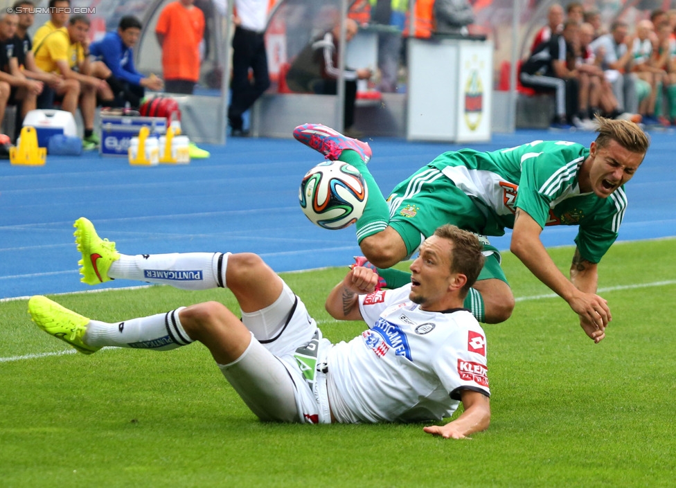 Rapid - Sturm Graz
Oesterreichische Fussball Bundesliga, 4. Runde, SK Rapid Wien - SK Sturm Graz, Ernst-Happel-Stadion Wien, 09.08.2014. 

Foto zeigt Daniel Beichler (Sturm) und Mario Pavelic (Rapid)
