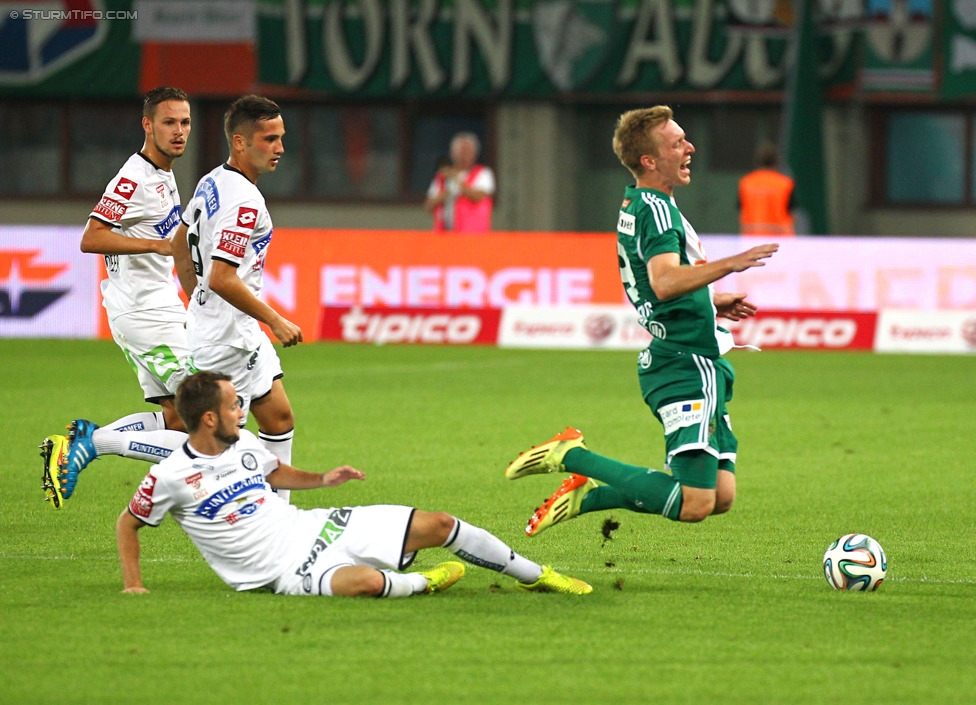 Rapid - Sturm Graz
Oesterreichische Fussball Bundesliga, 4. Runde, SK Rapid Wien - SK Sturm Graz, Ernst-Happel-Stadion Wien, 09.08.2014. 

Foto zeigt Christian Klem (Sturm) und Robert Beric (Rapid)
