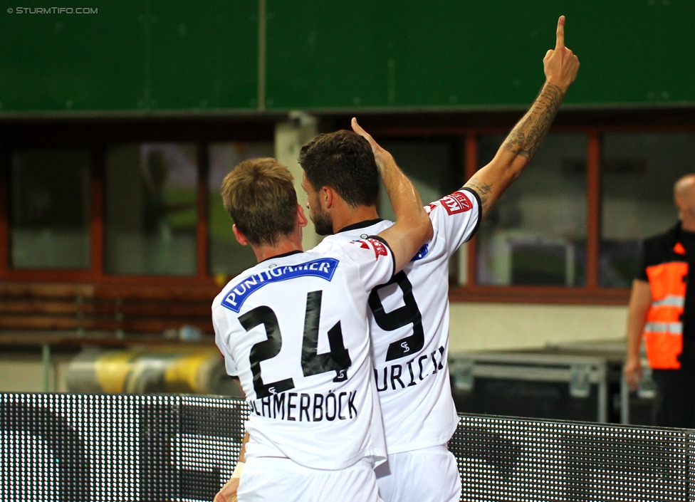 Rapid - Sturm Graz
Oesterreichische Fussball Bundesliga, 4. Runde, SK Rapid Wien - SK Sturm Graz, Ernst-Happel-Stadion Wien, 09.08.2014. 

Foto zeigt Marc Andre Schmerboeck (Sturm) und Marco Djuricin (Sturm)
