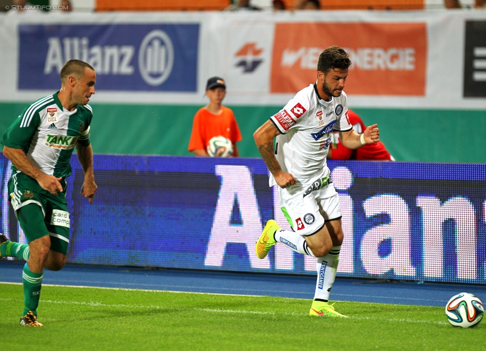 Rapid - Sturm Graz
Oesterreichische Fussball Bundesliga, 4. Runde, SK Rapid Wien - SK Sturm Graz, Ernst-Happel-Stadion Wien, 09.08.2014. 

Foto zeigt Steffen Hofmann (Rapid) und Marco Djuricin (Sturm)
