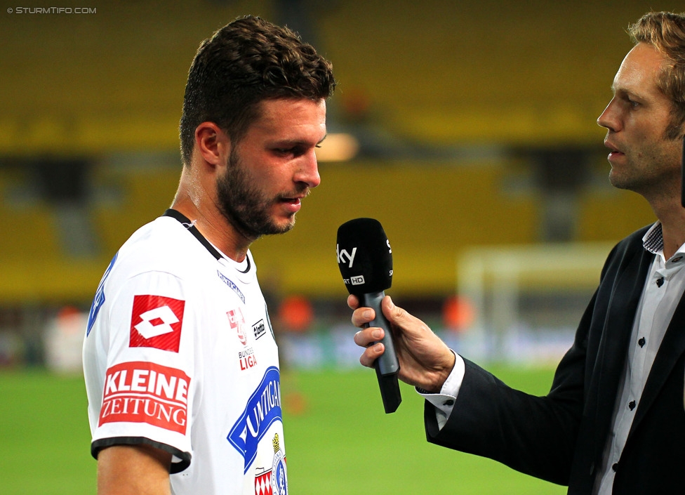 Rapid - Sturm Graz
Oesterreichische Fussball Bundesliga, 4. Runde, SK Rapid Wien - SK Sturm Graz, Ernst-Happel-Stadion Wien, 09.08.2014. 

Foto zeigt Marco Djuricin (Sturm) beim Interview
