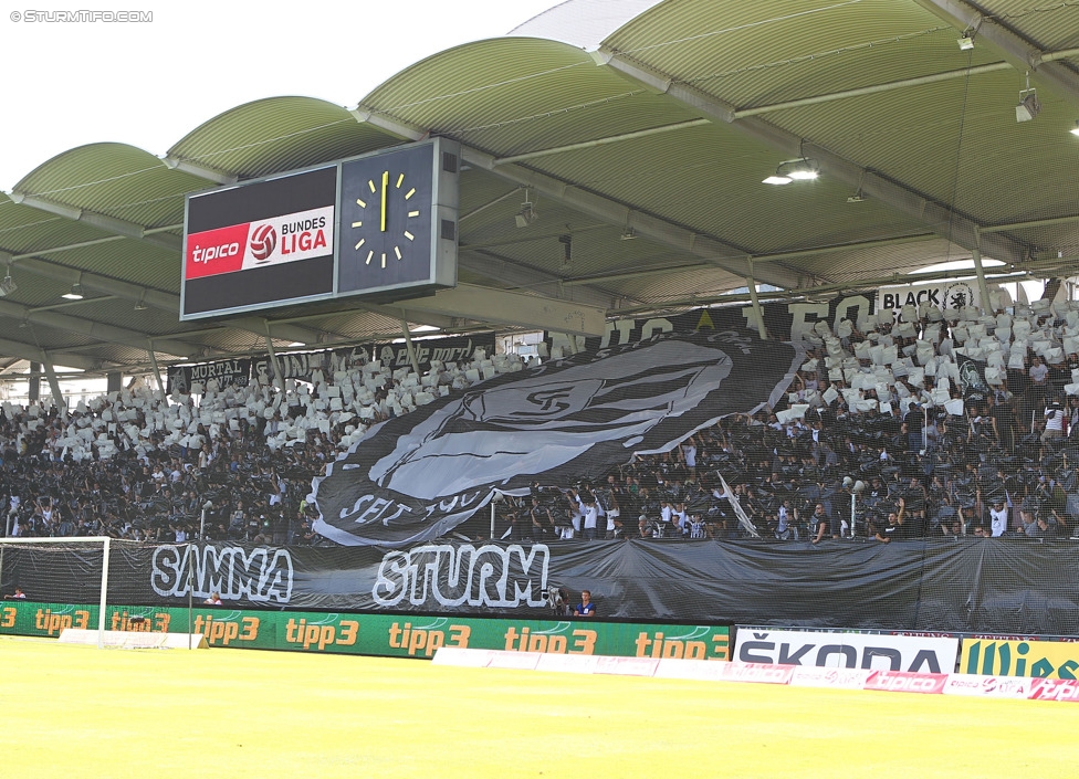 Sturm Graz - Austria Wien
Oesterreichische Fussball Bundesliga, 5. Runde, SK Sturm Graz - FK Austria Wien, Stadion Liebenau Graz, 17.08.2014. 

Foto zeigt Fans von Sturm mit einer Choreografie
