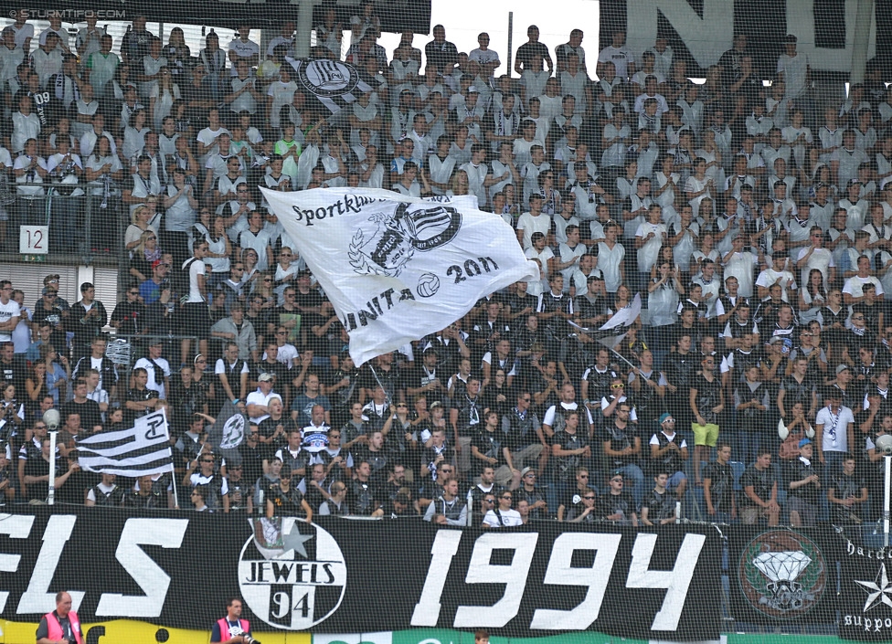 Sturm Graz - Austria Wien
Oesterreichische Fussball Bundesliga, 5. Runde, SK Sturm Graz - FK Austria Wien, Stadion Liebenau Graz, 17.08.2014. 

Foto zeigt Fans von Sturm mit einer Choreografie
