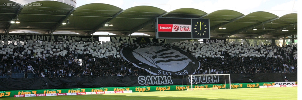 Sturm Graz - Austria Wien
Oesterreichische Fussball Bundesliga, 5. Runde, SK Sturm Graz - FK Austria Wien, Stadion Liebenau Graz, 17.08.2014. 

Foto zeigt Fans von Sturm mit einer Choreografie
