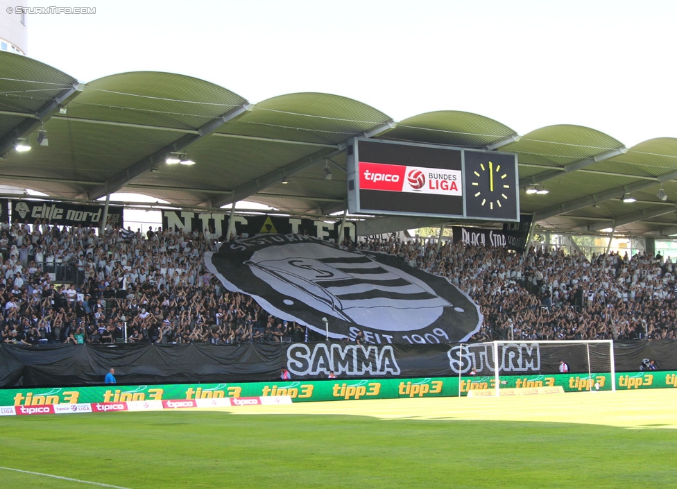 Sturm Graz - Austria Wien
Oesterreichische Fussball Bundesliga, 5. Runde, SK Sturm Graz - FK Austria Wien, Stadion Liebenau Graz, 17.08.2014. 

Foto zeigt Fans von Sturm mit einer Choreografie
