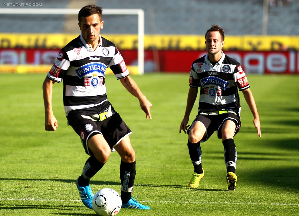 Sturm Graz - Austria Wien
Oesterreichische Fussball Bundesliga, 5. Runde, SK Sturm Graz - FK Austria Wien, Stadion Liebenau Graz, 17.08.2014. 

Foto zeigt Anel Hadzic (Sturm) und Christian Klem (Sturm)
