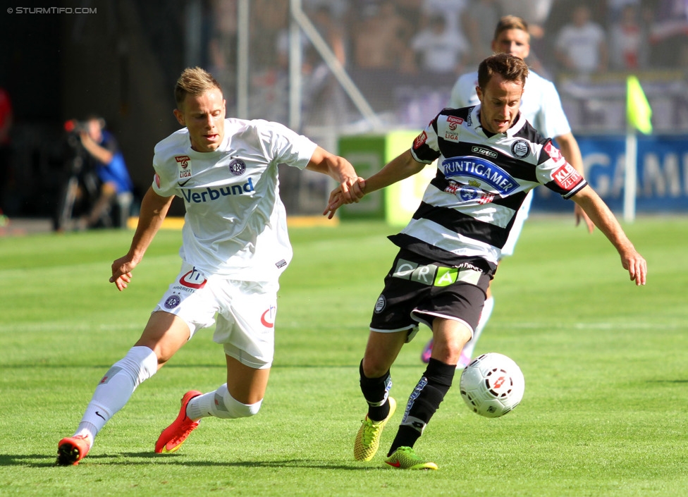 Sturm Graz - Austria Wien
Oesterreichische Fussball Bundesliga, 5. Runde, SK Sturm Graz - FK Austria Wien, Stadion Liebenau Graz, 17.08.2014. 

Foto zeigt Daniel Royer (Austria) und Christian Klem (Sturm)
