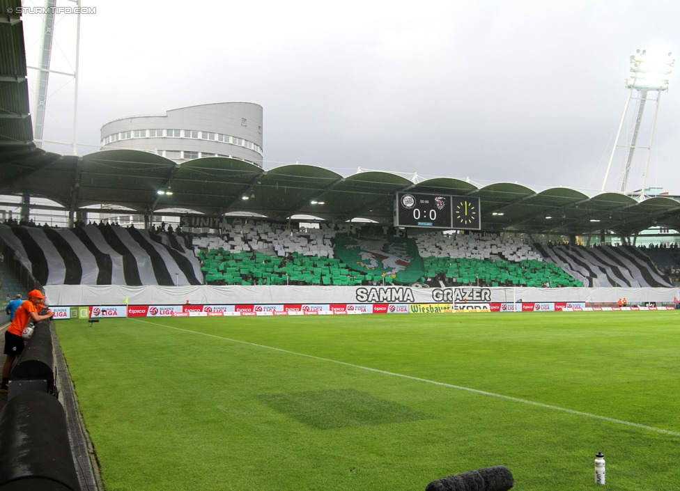 Sturm Graz - Wolfsberg
Oesterreichische Fussball Bundesliga, 6. Runde, SK Sturm Graz - Wolfsberger AC, Stadion Liebenau Graz, 23.08.2014. 

Foto zeigt Fans von Sturm mit einer Choreografie
