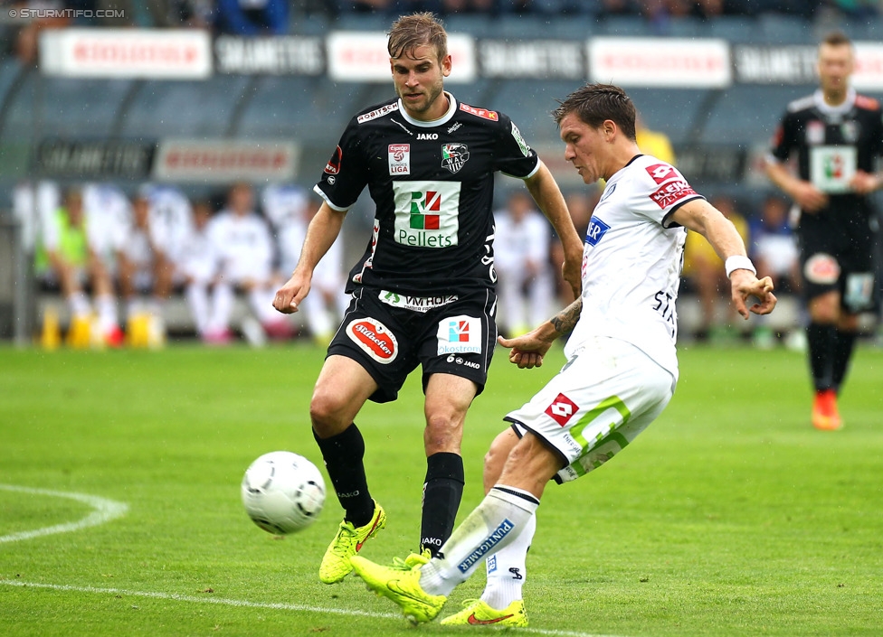 Sturm Graz - Wolfsberg
Oesterreichische Fussball Bundesliga, 6. Runde, SK Sturm Graz - Wolfsberger AC, Stadion Liebenau Graz, 23.08.2014. 

Foto zeigt Manuel Weber (Wolfsberg) und Marko Stankovic (Sturm)
