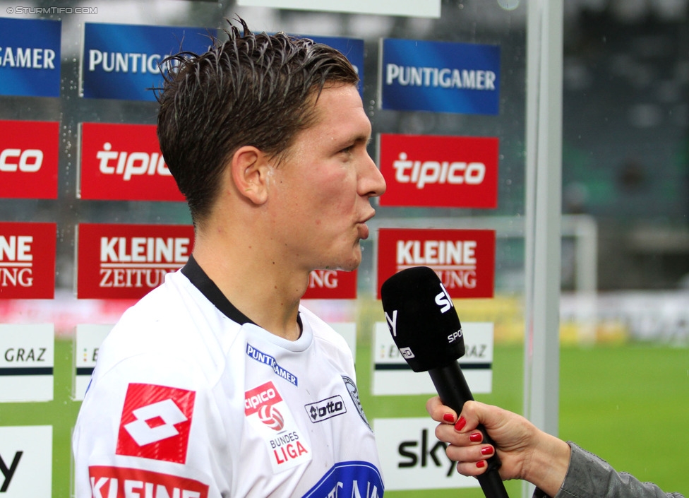 Sturm Graz - Wolfsberg
Oesterreichische Fussball Bundesliga, 6. Runde, SK Sturm Graz - Wolfsberger AC, Stadion Liebenau Graz, 23.08.2014. 

Foto zeigt Marko Stankovic (Sturm) beim Interview
