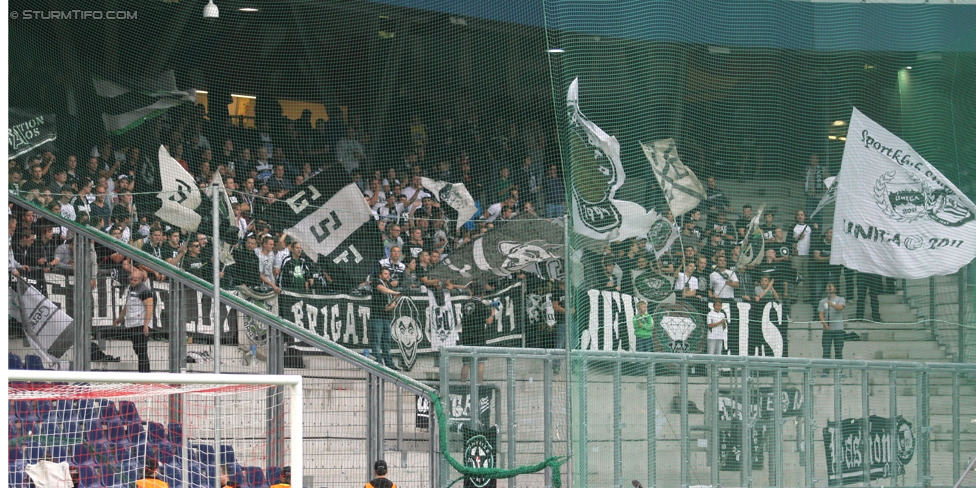 RB Salzburg - Sturm Graz
Oesterreichische Fussball Bundesliga, 7. Runde, FC RB Salzburg - SK Sturm Graz, Stadion Wals-Siezenheim, 30.08.2014. 

Foto zeigt Fans von Sturm
