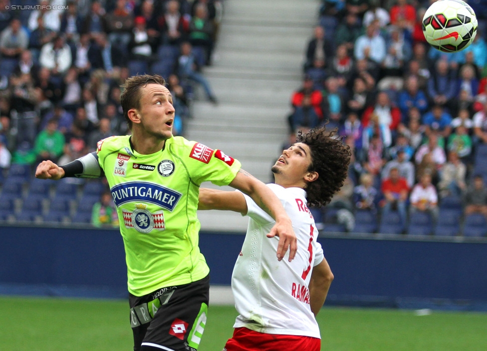 RB Salzburg - Sturm Graz
Oesterreichische Fussball Bundesliga, 7. Runde, FC RB Salzburg - SK Sturm Graz, Stadion Wals-Siezenheim, 30.08.2014. 

Foto zeigt Daniel Beichler (Sturm) und Andre Ramalho Silva (Salzburg)
