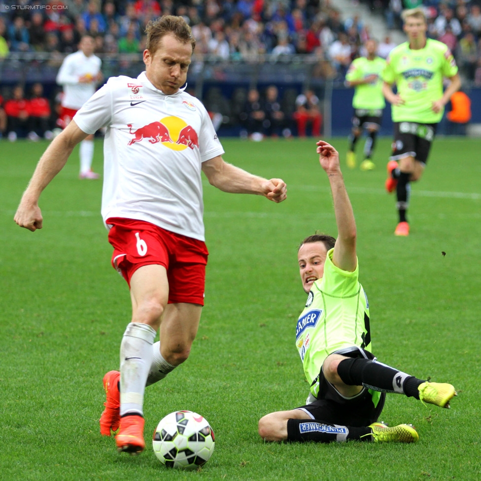 RB Salzburg - Sturm Graz
Oesterreichische Fussball Bundesliga, 7. Runde, FC RB Salzburg - SK Sturm Graz, Stadion Wals-Siezenheim, 30.08.2014. 

Foto zeigt Christian Schwegler (Salzburg) und Christian Klem (Sturm)
