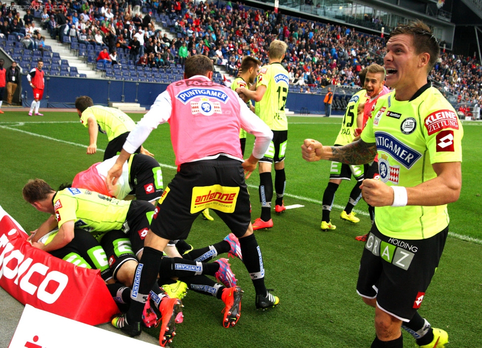 RB Salzburg - Sturm Graz
Oesterreichische Fussball Bundesliga, 7. Runde, FC RB Salzburg - SK Sturm Graz, Stadion Wals-Siezenheim, 30.08.2014. 

Foto zeigt die Mannschaft von Sturm
Schlüsselwörter: torjubel