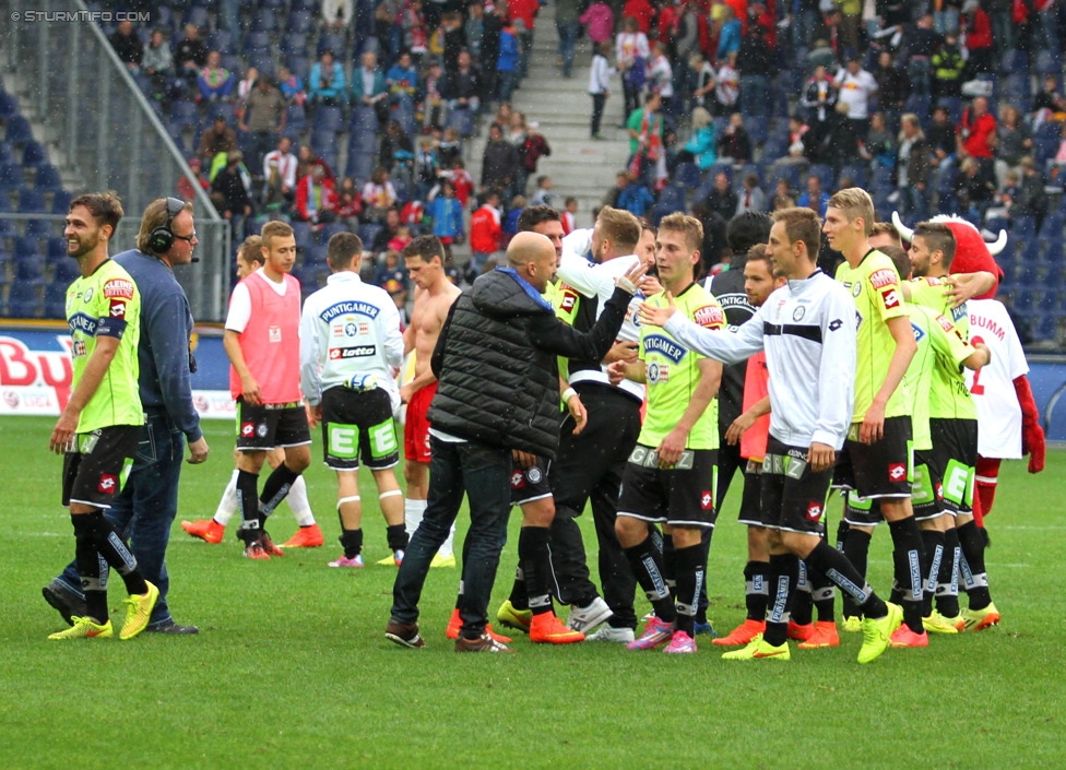 RB Salzburg - Sturm Graz
Oesterreichische Fussball Bundesliga, 7. Runde, FC RB Salzburg - SK Sturm Graz, Stadion Wals-Siezenheim, 30.08.2014. 

Foto zeigt die Mannschaft von Sturm
Schlüsselwörter: jubel