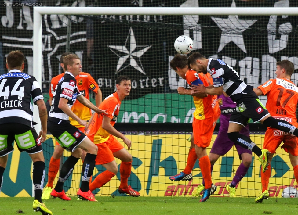 Sturm Graz - Admira Wacker
Oesterreichische Fussball Bundesliga, 8. Runde, SK Sturm Graz - FC Admira Wacker Moedling, Stadion Liebenau Graz, 13.09.2014. 

Foto zeigt Thorsten Schick (Sturm), Simon Piesinger (Sturm) und Michael Madl (Sturm)
