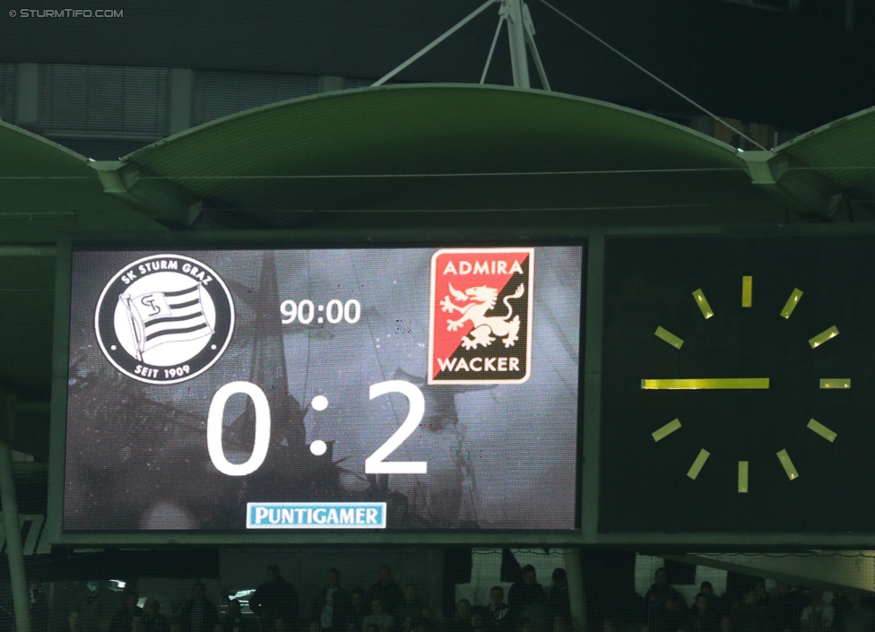 Sturm Graz - Admira Wacker
Oesterreichische Fussball Bundesliga, 8. Runde, SK Sturm Graz - FC Admira Wacker Moedling, Stadion Liebenau Graz, 13.09.2014. 

Foto die Anzeigetafel 
