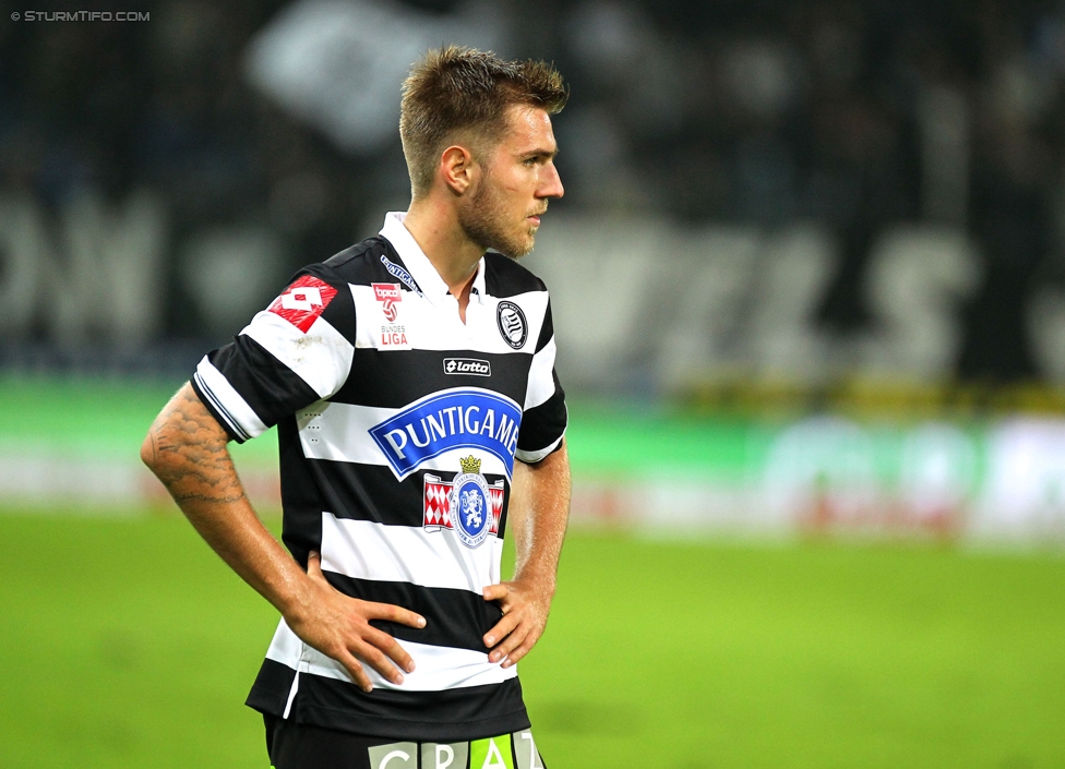 Sturm Graz - Admira Wacker
Oesterreichische Fussball Bundesliga, 8. Runde, SK Sturm Graz - FC Admira Wacker Moedling, Stadion Liebenau Graz, 13.09.2014. 

Foto zeigt Thorsten Schick (Sturm)
Schlüsselwörter: nachdenklich