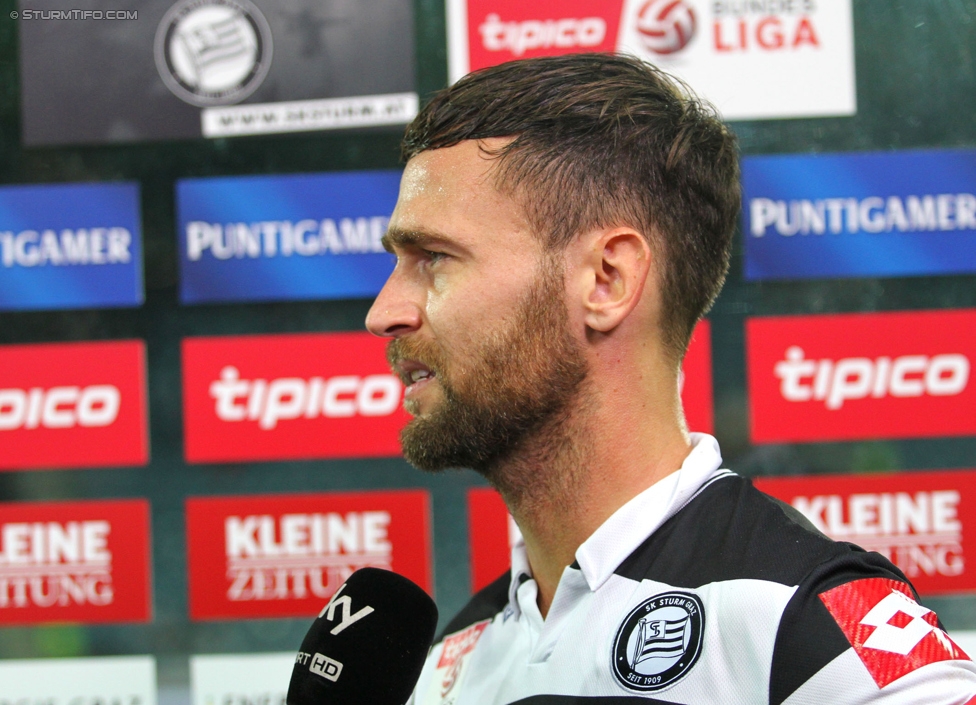 Sturm Graz - Admira Wacker
Oesterreichische Fussball Bundesliga, 8. Runde, SK Sturm Graz - FC Admira Wacker Moedling, Stadion Liebenau Graz, 13.09.2014. 

Foto zeigt Michael Madl (Sturm) beim Interview
