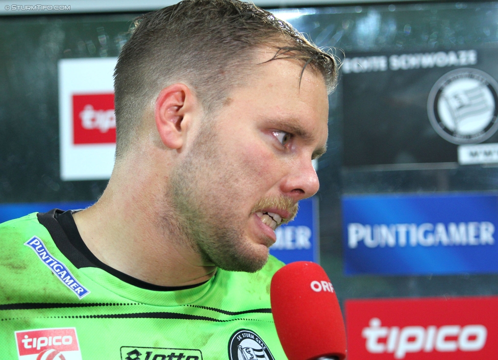 Sturm Graz - Admira Wacker
Oesterreichische Fussball Bundesliga, 8. Runde, SK Sturm Graz - FC Admira Wacker Moedling, Stadion Liebenau Graz, 13.09.2014. 

Foto zeigt Benedikt Pliquett (Sturm) beim Interview
