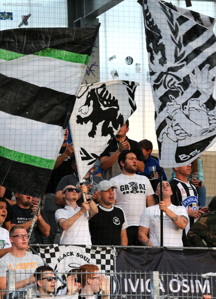 Ried - Sturm Graz
Oesterreichische Fussball Bundesliga, 9. Runde, SV Ried - SK Sturm Graz, Arena Ried, 20.09.2014. 

Foto zeigt Fans von Sturm
