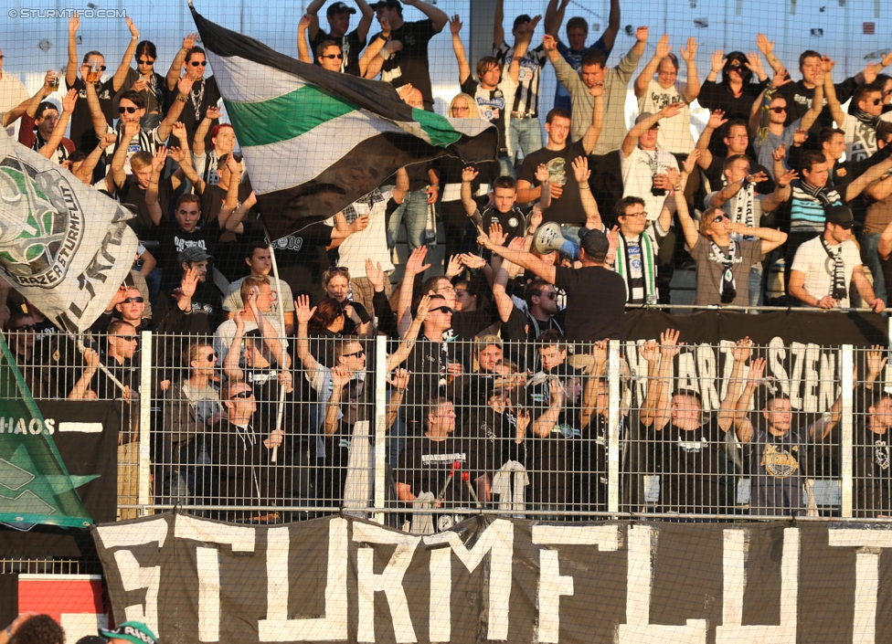 Ried - Sturm Graz
Oesterreichische Fussball Bundesliga, 9. Runde, SV Ried - SK Sturm Graz, Arena Ried, 20.09.2014. 

Foto zeigt Fans von Sturm
